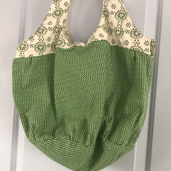 Canvas polka dot green and cream tote purse - Picture 7 of 7